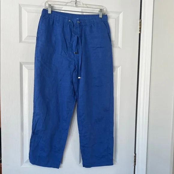 Linen Women's Blue Wide Leg Pants - Picture 1 of 3